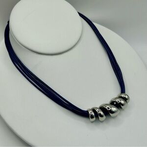 Modern Multi-Corded Navy With Silver Slider Pendant